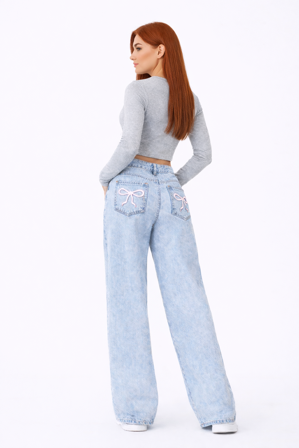 Cherry Jeans – Embroidered Wide Leg Blue Denim