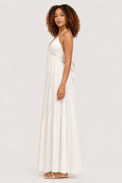 Celeste Dress – White Halter Maxi Dress Flowy