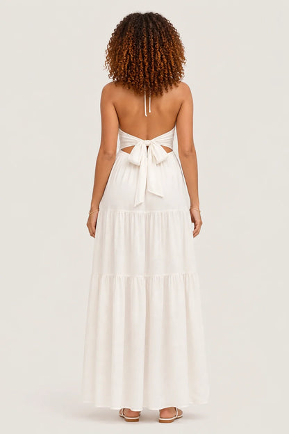 Celeste Dress – White Halter Maxi Dress Flowy