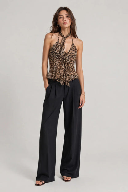 Leopard Top – Halter Crop Top Animal Print Open Back