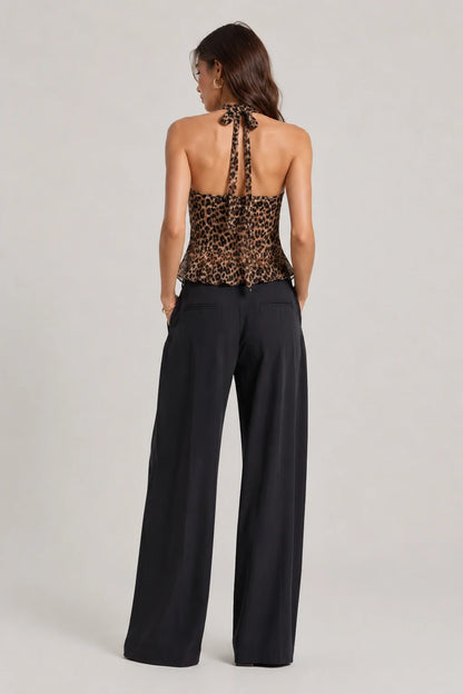 Leopard Top – Halter Crop Top Animal Print Open Back