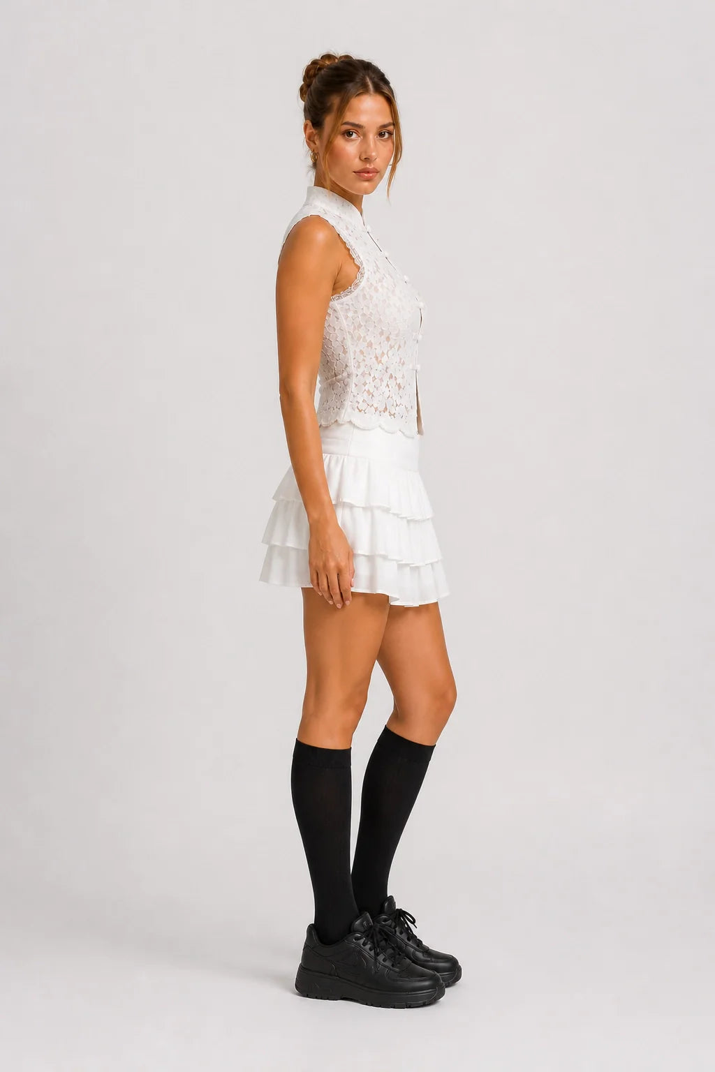 Lotus Top – Lace Crop Top Mandarin Collar Oriental