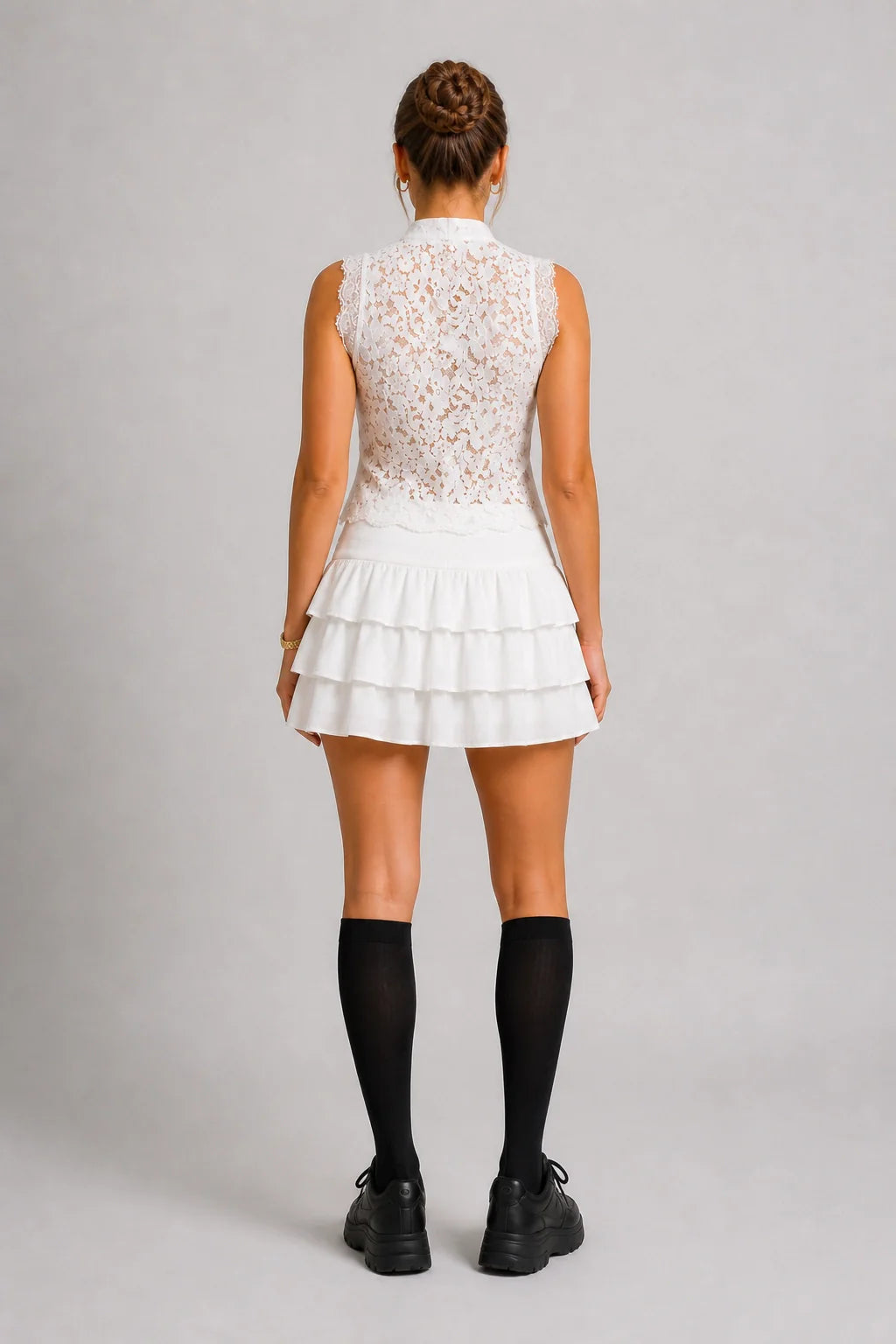 Lotus Top – Lace Crop Top Mandarin Collar Oriental