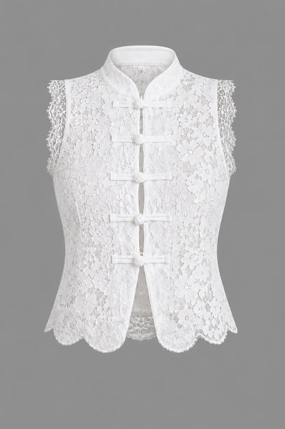 Lotus Top – Lace Crop Top Mandarin Collar Oriental