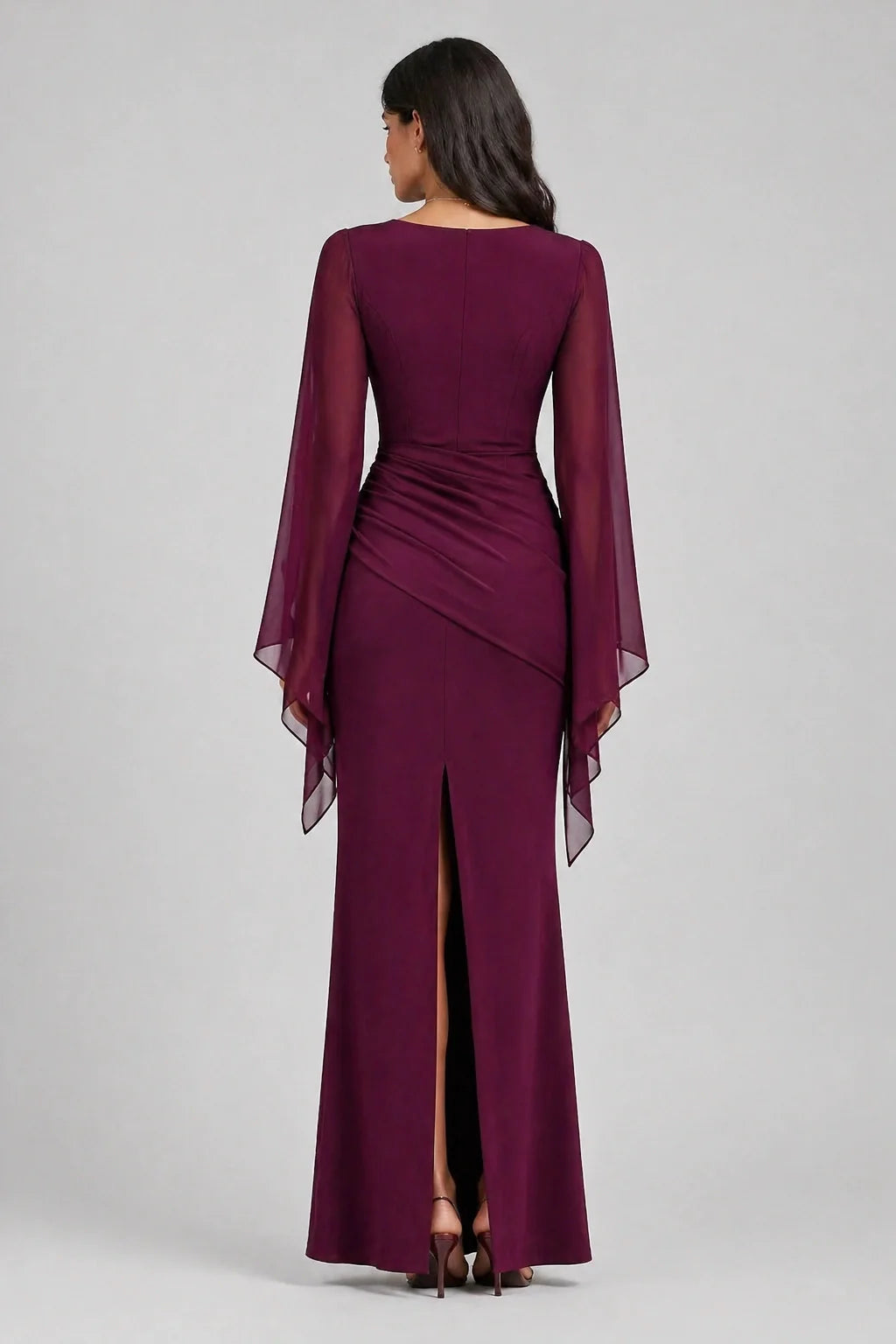 Lyra Dress – Burgundy Bell Sleeve Maxi Dress Evening