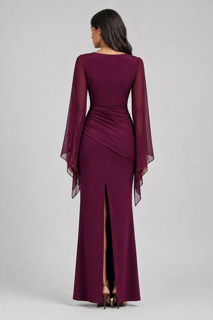 Lyra Dress – Burgundy Bell Sleeve Maxi Dress Evening