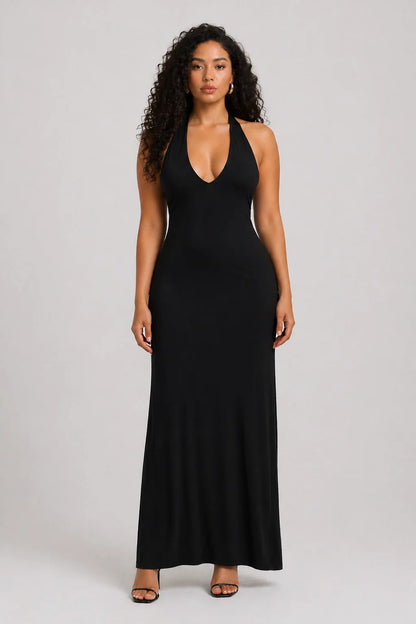Paloma Dress – Robe Maxi Halter Col V Profond