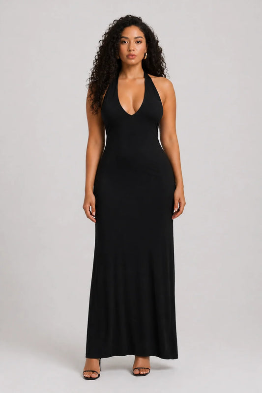 Paloma Dress – Robe Maxi Halter Col V Profond