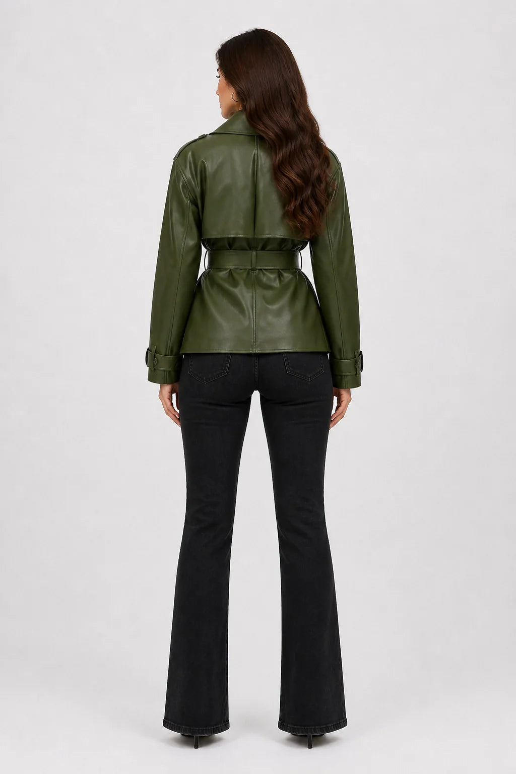 Valona Jacket – Faux Leather Belted Cropped Jacket